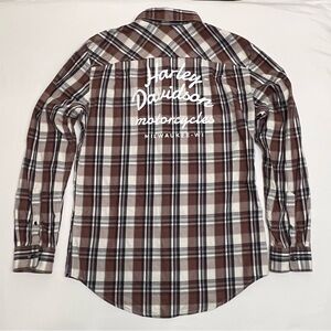 Harley-Davidson Brown and White Plaid Shirt